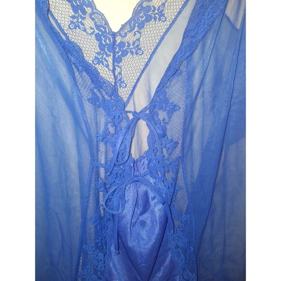 Vintage Janelle of California Royal Blue Cobalt Blue Lace Nightgown Suit Size 1X - Picture 8 of 12